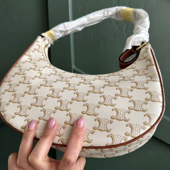 NWT CELINE Canvas Calfskin Ava Triomphe Shoulder Bag White - Picture 3 of 3